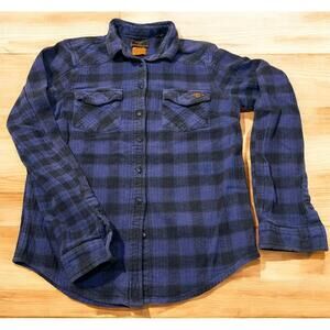 Vintage SuperDry Long Sleeve Flannel Shirt Women's 6 Blue Black Plaid Button-Up